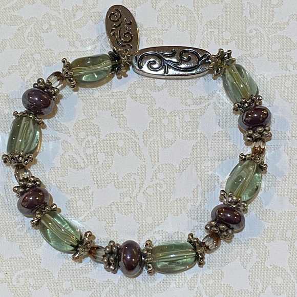 Brighton My mother my angel green gemstone,silver beads stretch bracelet  - Picture 7 of 8